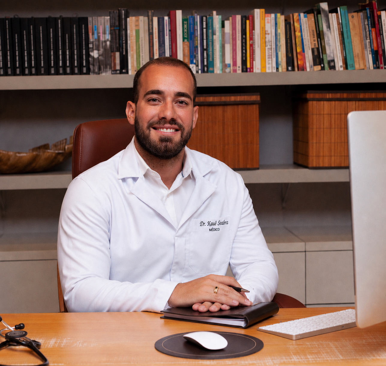 Dr. Kauê Seabra em seu consultório